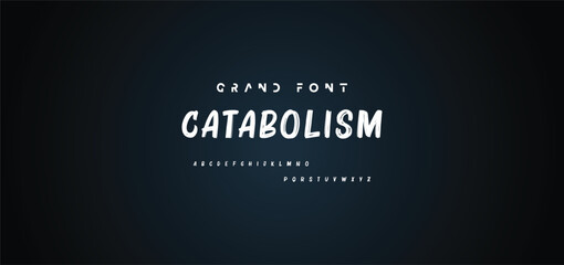 Alphabet vector set of white capital handwritten letters on black background. Handwritten italic font with brush strokes in horror style.