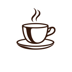Fototapeta premium Simple Line Art Illustration of a Hot Coffee Cup and Saucer