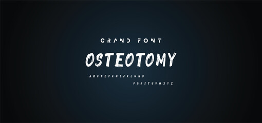 Alphabet vector set of white capital handwritten letters on black background. Handwritten italic font with brush strokes in horror style.