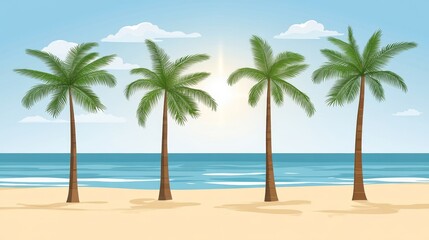 Tropical Beach Paradise with Palm Trees Serene Seascape Summer Vacation Getaway Coastal Calm Exotic Island Relaxation