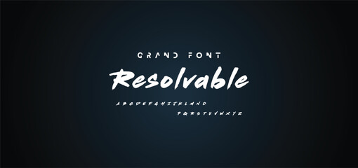 Alphabet vector set of white capital handwritten letters on black background. Handwritten italic font with brush strokes in horror style.