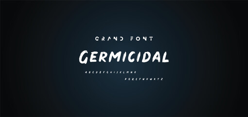 Alphabet vector set of white capital handwritten letters on black background. Handwritten italic font with brush strokes in horror style.