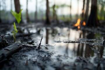 Obraz premium Destruction of wetlands, which are important ecosystems for many animal species. 