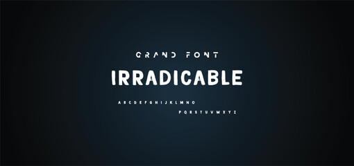 Alphabet vector set of white capital handwritten letters on black background. Handwritten italic font with brush strokes in horror style.