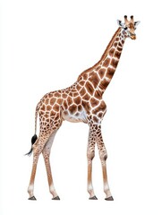 Naklejka premium Graceful giraffe standing portrait natural habitat animal photography studio style vertical view wildlife conservation