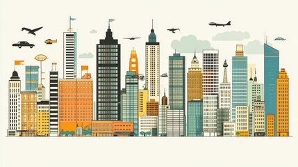 Fototapeta premium Abstract Metropolis, Colorful Cityscape with Skyscrapers and Urban Architecture for Modern Design Projects and Creative Visuals