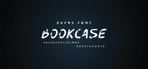 Alphabet vector set of white capital handwritten letters on black background. Handwritten italic font with brush strokes in horror style.