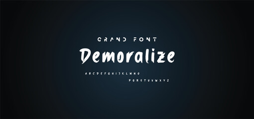 Alphabet vector set of white capital handwritten letters on black background. Handwritten italic font with brush strokes in horror style.
