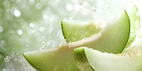 Refreshing and Sweet Green Melon Slices with Crisp Texture and Vibrant Color in a Beautifully Lit Natural Setting

