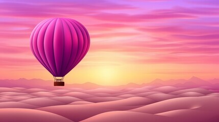 Obraz premium Dreamlike Hot Air Balloon Ride Above the Clouds at Sunset Inspiring Adventure and Peaceful Journey with Vibrant Pink and Orange Hues