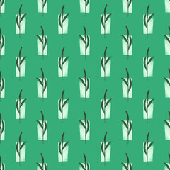 Fototapeta premium Seamless pattern of watercolor green plants on a green background. Botanical watercolor background.