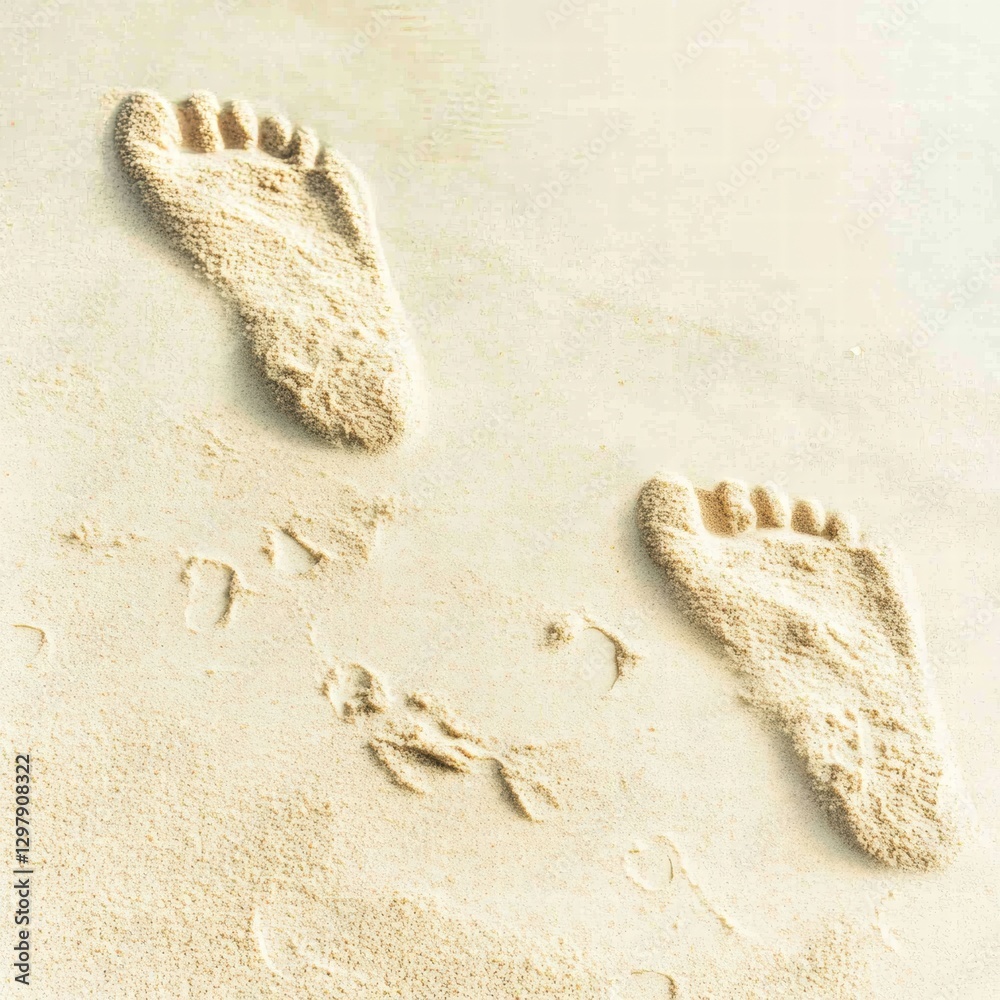 Aufkleber footprints in soft sand on a tranquil beach during a calm morning. generative ai