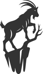 Goat teetering on a thin branch like rock animal vector silhouette