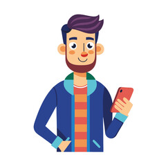 Man holding and using digital tablet computer. Tablet computer concept illustration. Vector illustration in cartoon style.