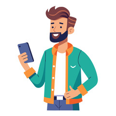 Man holding and using digital tablet computer. Tablet computer concept illustration. Vector illustration in cartoon style.