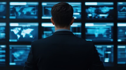 Fototapeta premium Creative Problem Solving concept. Professional Monitoring Digital Screens and Analytics Dashboards in a Corporate Setting