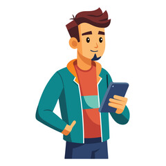 Man holding and using digital tablet computer. Tablet computer concept illustration. Vector illustration in cartoon style.