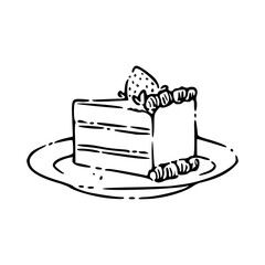 sketch of a strawberry cake on a plate