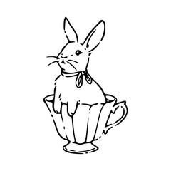 sketch of an easter bunny with cup of coffee