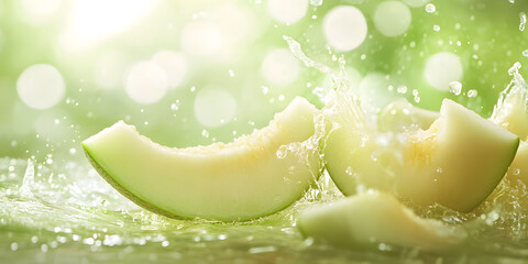 Refreshing and Sweet Green Melon Slices with Crisp Texture and Vibrant Color in a Beautifully Lit Natural Setting

