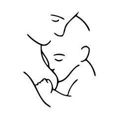 abstract line art sketch of a mother with child