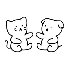 cartoon drawing of acute cat and dog