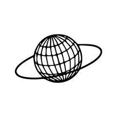 simple line art of a sphere with a ring 