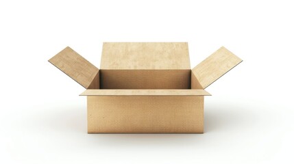 Front view an open brown empty cardboard box industrial package on white background. AI generated