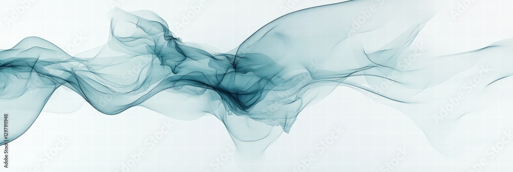 Poster Ethereal blue wisps flow gracefully across a light background creating a serene visual experience. Generative AI