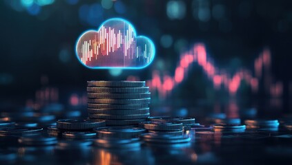 Cloud computing financial data on coins.