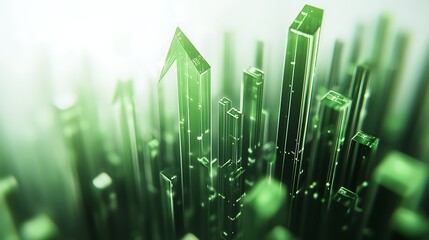 Obraz premium Green Growth and Progress in Nature, A green arrow graph rising from lush green plants, symbolizing growth and progress in nature