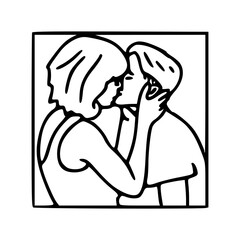 outline drawing of a kissing couple