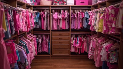 Pink Girl's Closet, Organized, Walk-in