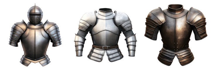 Naklejka premium Medieval knight armor set featuring three distinct , showcasing historical design and craftsmanship