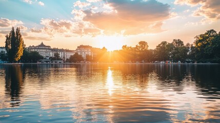 Obraz premium Charming Urban Reflections at Golden Hour