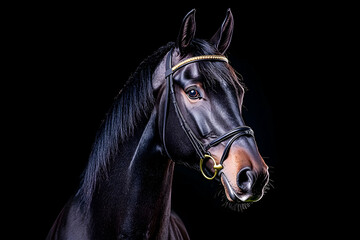 Fototapeta premium Dark Horse Portrait Against Black Background