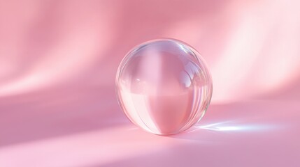 Obraz premium Glass sphere on a soft pink background with light reflections and shadows