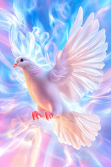 Flying White Dove in Radiant Light