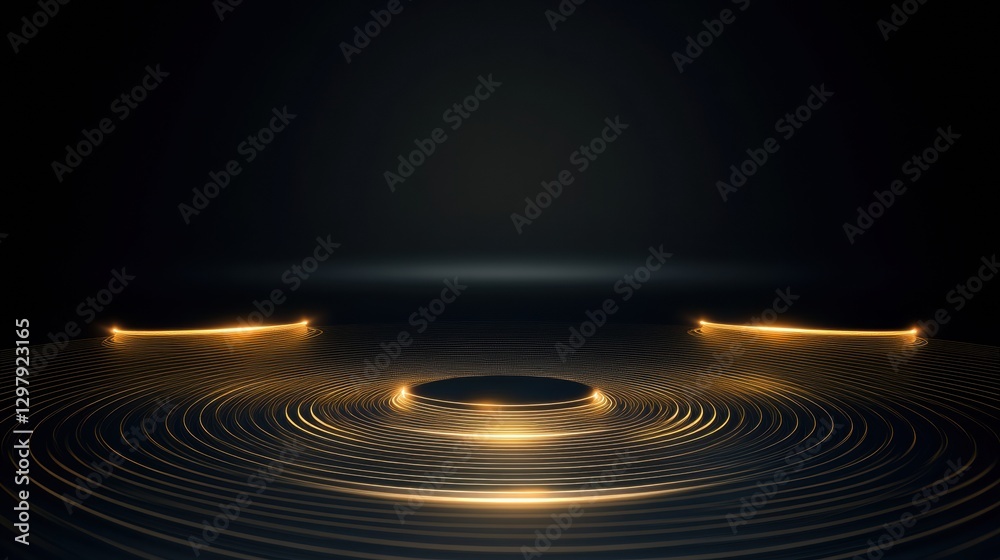 Poster Creative abstract design featuring glowing circular lines and a dark background that evokes a sense of depth and motion. Generative AI