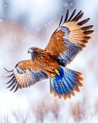 Golden Eagle in Flight, Snowy Landscape Background, Wildlife Photography, Nature, Scenic