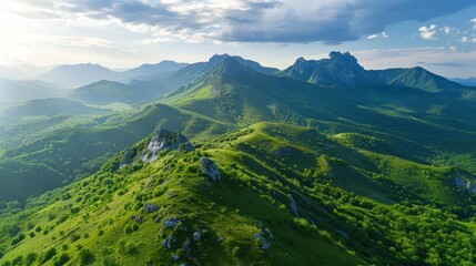 Naklejka premium Aerial View of Lush Green Mountains