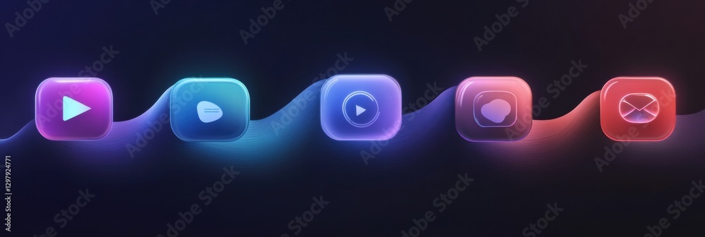 Poster Colorful gradient icons representing various multimedia functions in a modern digital interface design. Generative AI