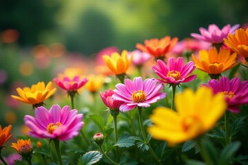 Obraz premium Vibrant array of blooming flowers in a garden, botanical, outdoor, beautiful