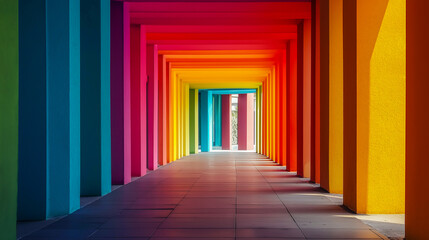 Brightly colored passageway creates a vibrant atmosphere in a public space during daylight hours