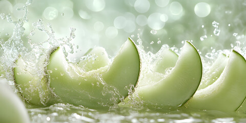 Refreshing and Sweet Green Melon Slices with Crisp Texture and Vibrant Color in a Beautifully Lit Natural Setting

