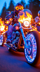 Motorcyclists in Fire & Light Show, Night Ride