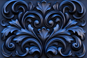 Ornate 3D floral design, dark blue background, decorative element, wall panel