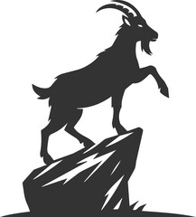 Goat balancing on a single rock with one hoof animal vector silhouette