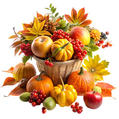 Autumn composition of plants and fruits