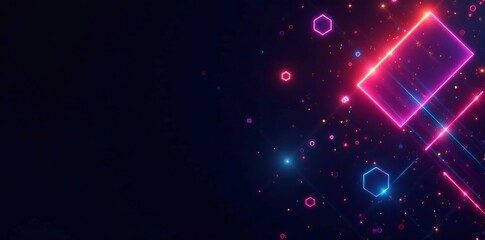 Vibrant geometric shapes in neon colors on a black background, funky, eighties, decor